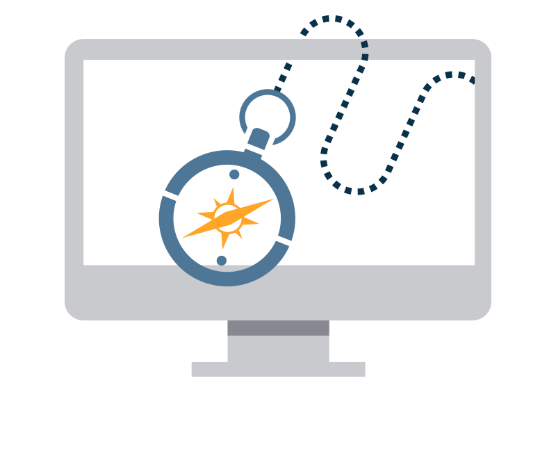 illustration valeur ajoutée rédacteur web nautisme : boussole superposée sur écran ordinateur